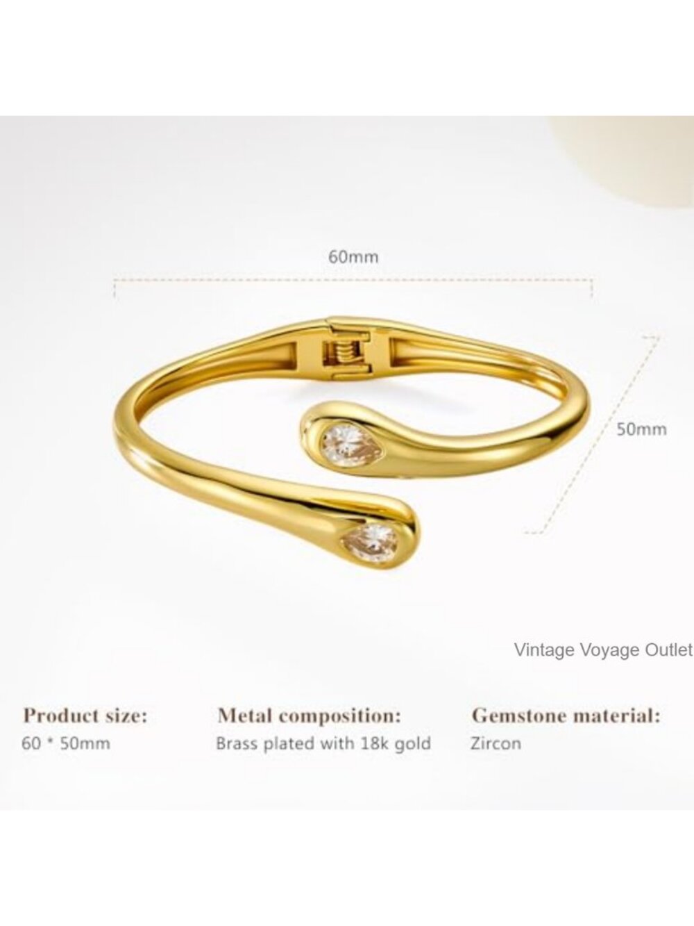 18k Gold Plated Tear Drop Cuff Bracelet Adjustable Pearl CZ
